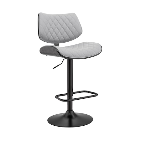 Armen Living Leland Adjustable Gray Faux Leather and Black Finish Bar Stool LCLEBABLGR